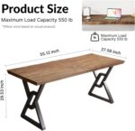 Solid Wood Rustic Style 55.1-inch Computer Desk - Large Office Desk for Home Office, Modern and Simple Design, Ideal for Dining,Study, Writing (Black-w, 55.12 * 27.56 * 29.53) - Image 2